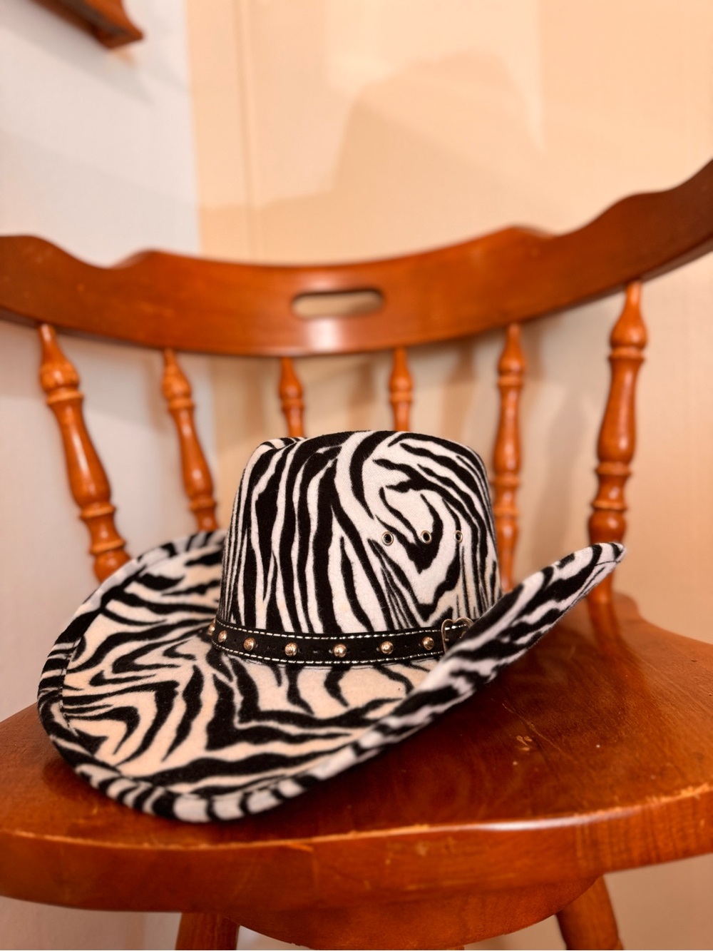 Zebra Print Cowboy Hat with Studded Band - Picture 7 of 7